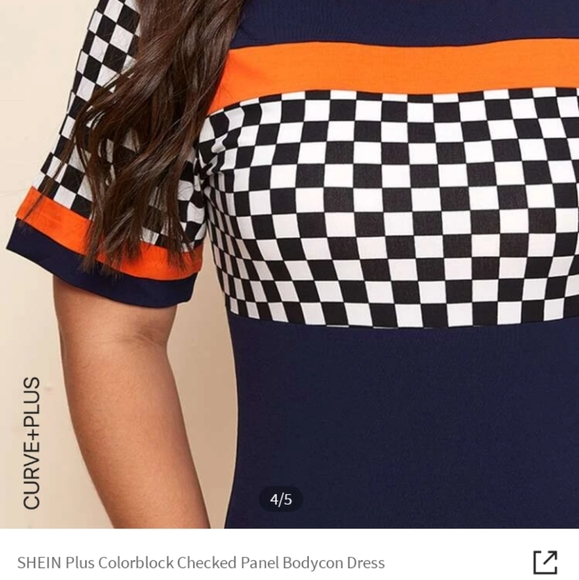 Plus Colorblock Checked Panel Bodycon Dress - Picture 2 of 4